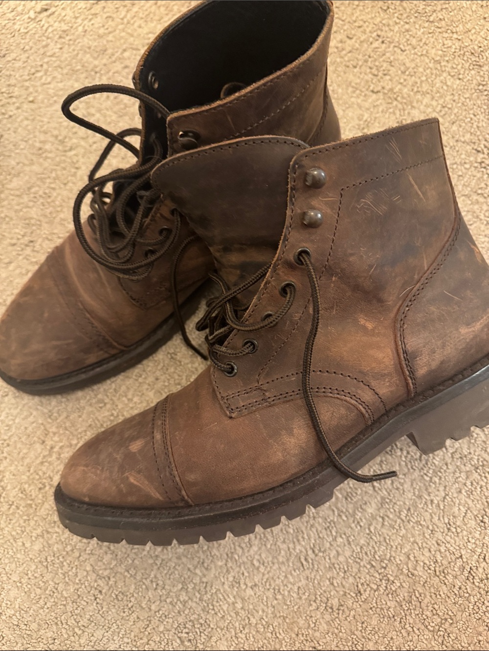 Thursday Boot Company Brown Leather Lace-Up Cap-Toe Boots